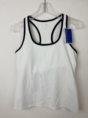 New ADDISON BAY Tenniscore White Navy Trim Racerback Kater Tank LARGE $128